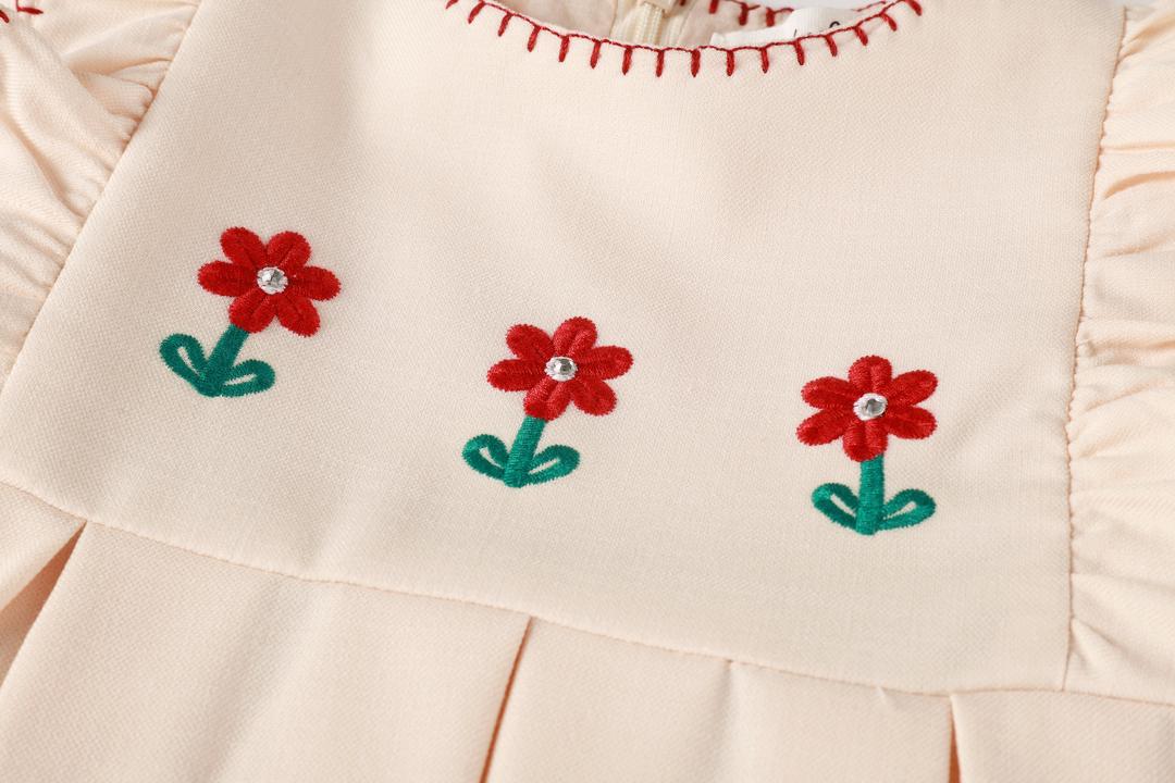 dress pleated embroidered flutter - peach