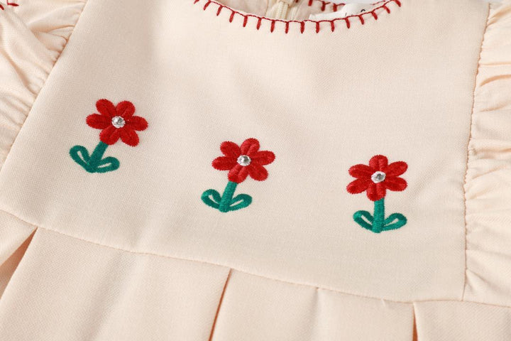 dress pleated embroidered flutter - peach