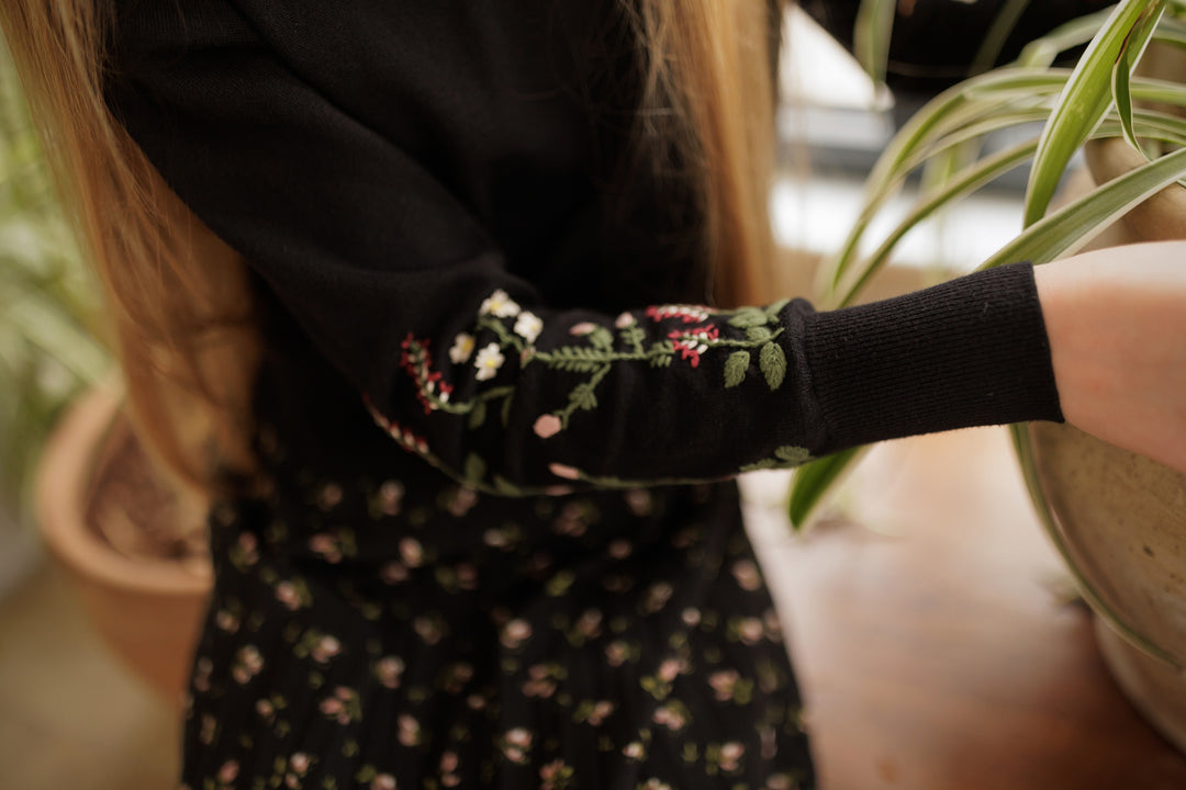 skirt floral pleated - black