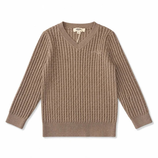 top l/s cable v neck sweater - taupe