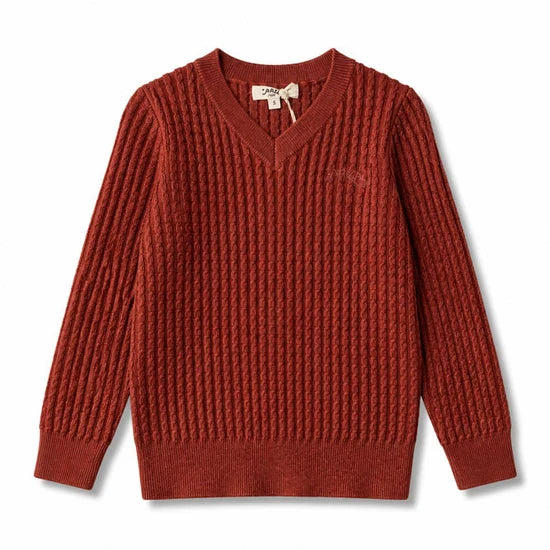 top l/s cable v neck sweater - rust