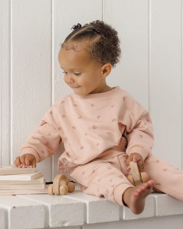 set outfit relaxed hearts sweatshirt and sweatpants - dusty rose