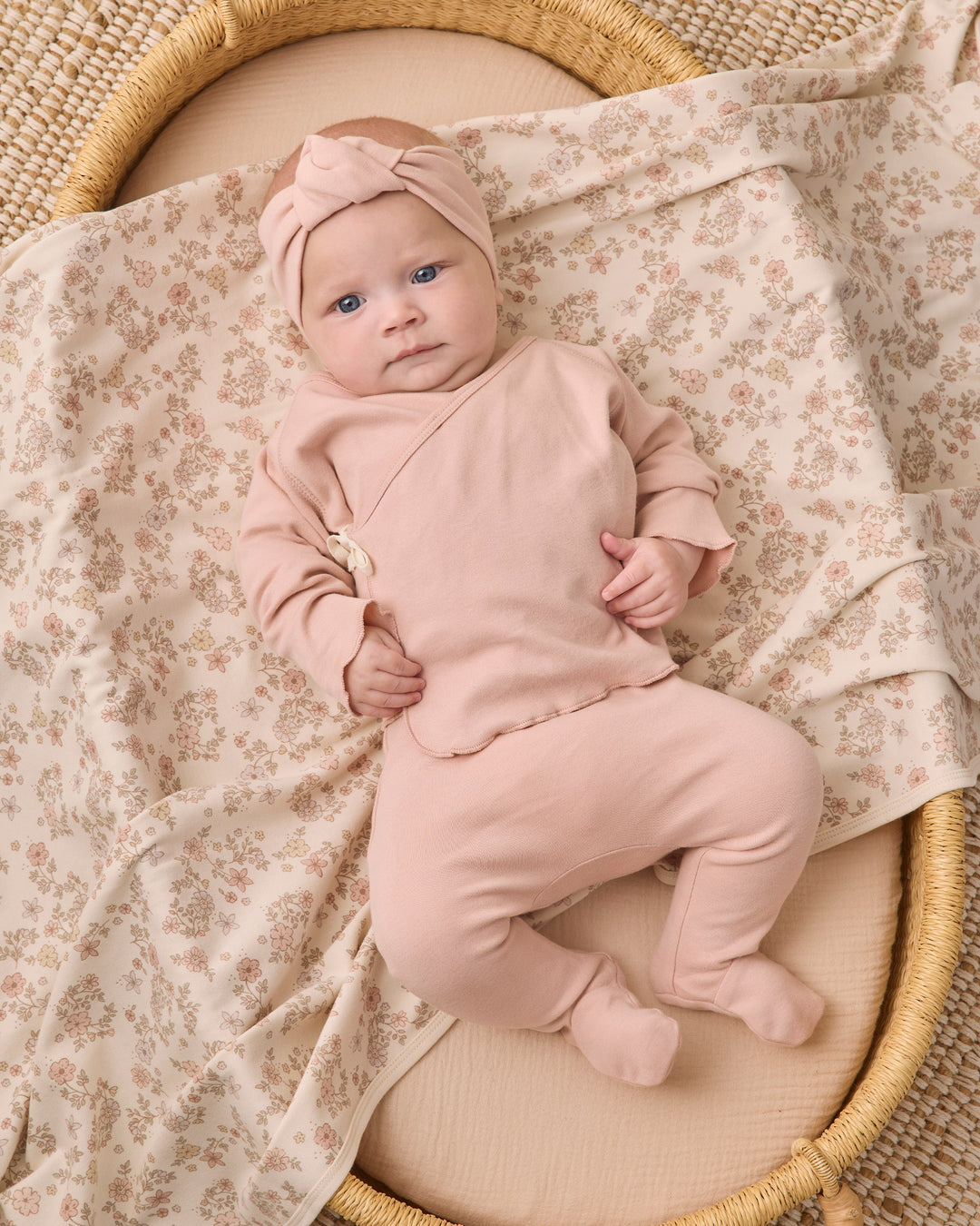 set knit wrap top and footie pants with knot beanie - dusty rose