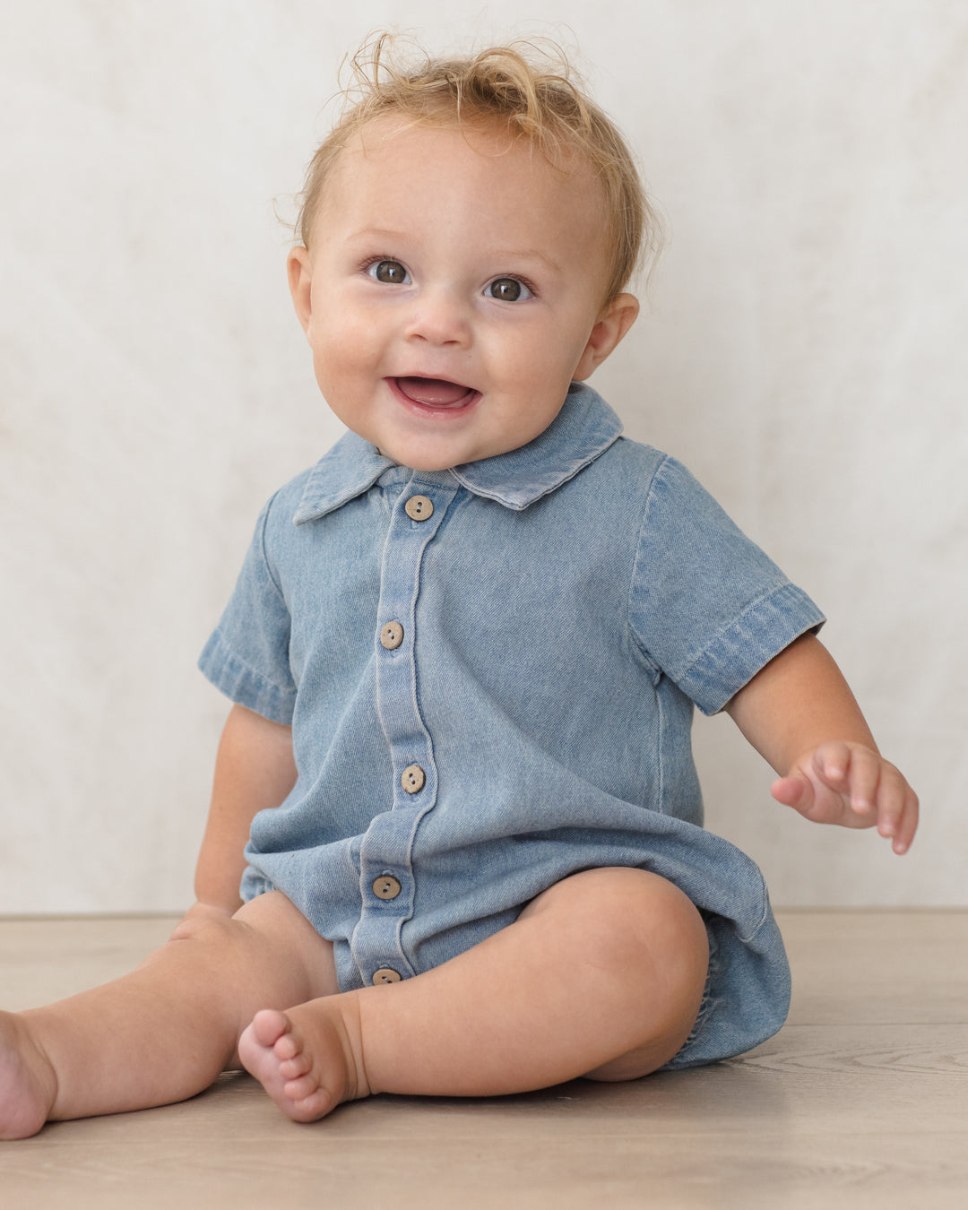 one piece washed pocket romper - chambray