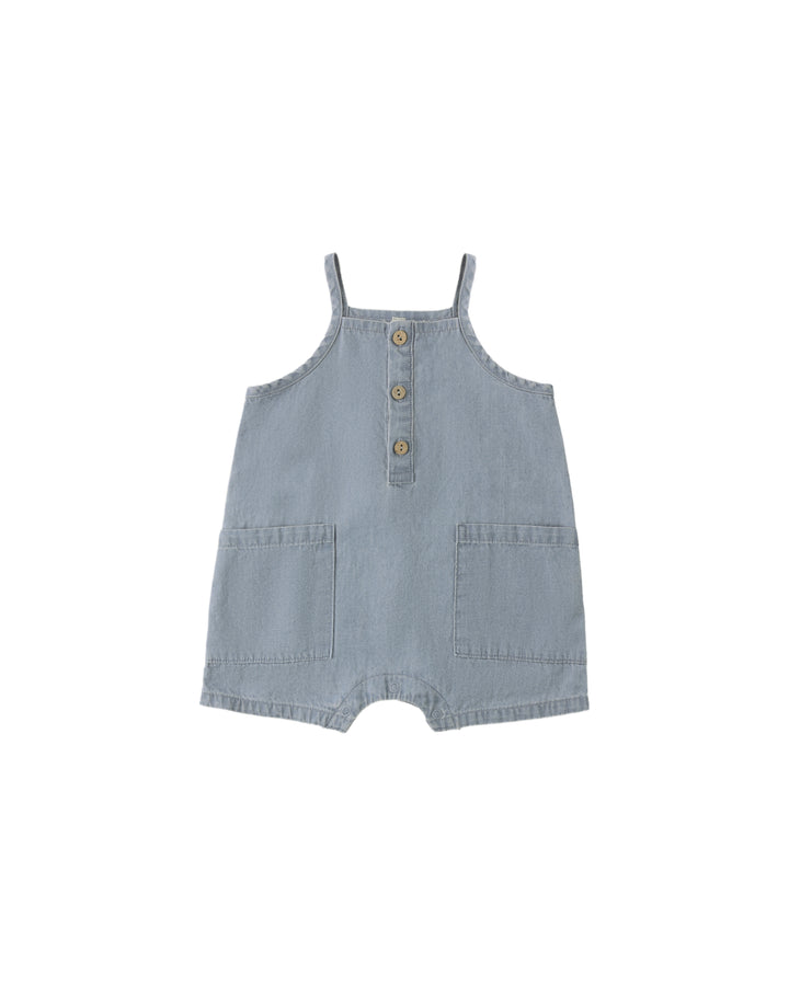 one piece washed pocket romper - chambray