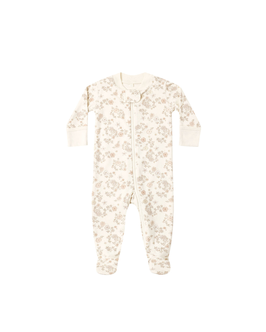 footie floral vine zip up - natural