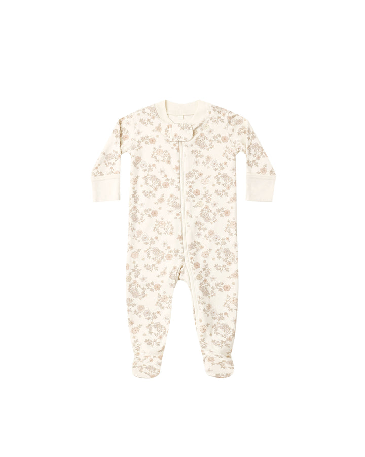 footie floral vine zip up - natural