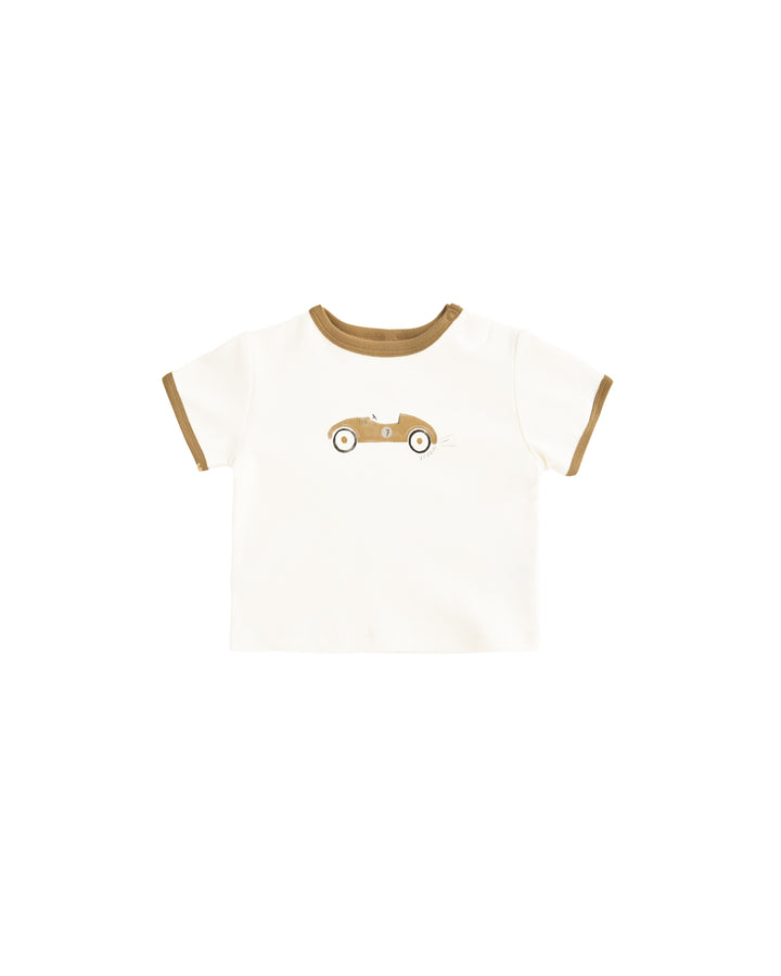 set outfit race car tee and play shorts - ivory/honey