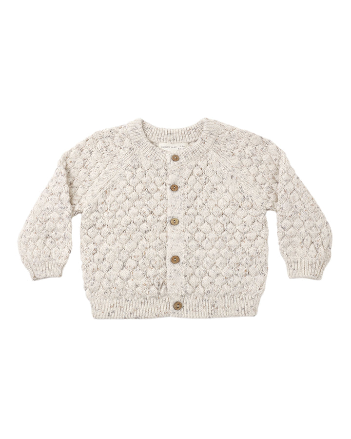 set outfit bubble knit cardigan and bloomers with bonnet - natural confetti
