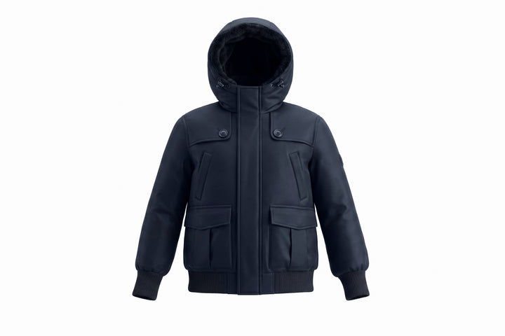 coat basic pocket with hood - black fabric