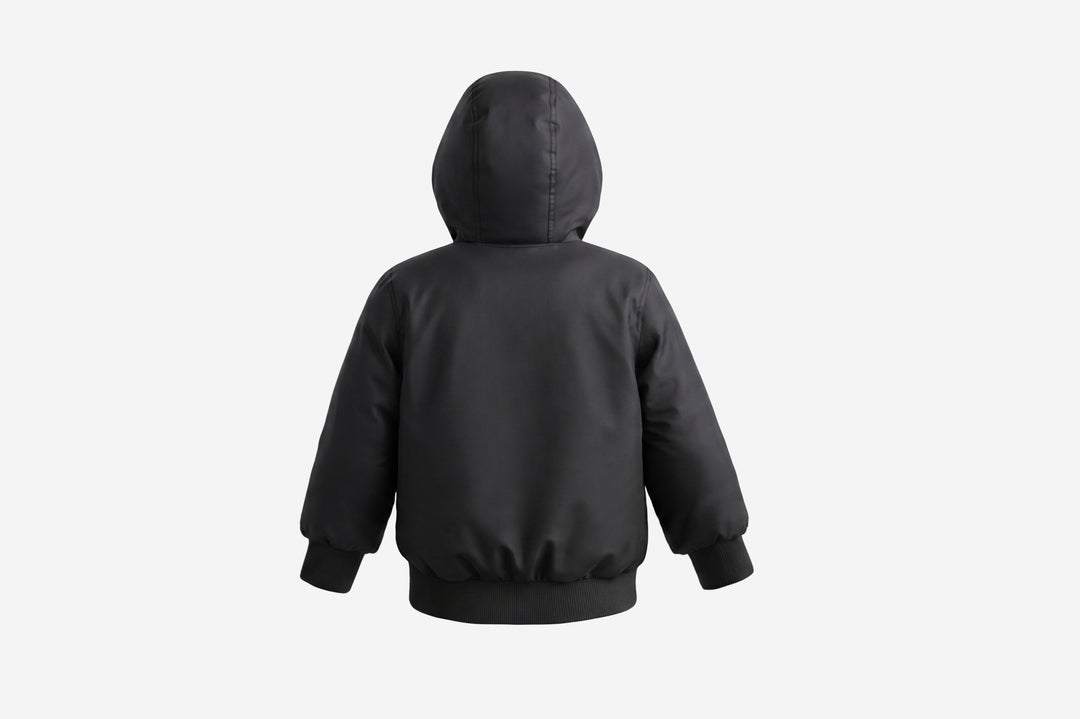 coat basic pocket with hood - black/ivory fur