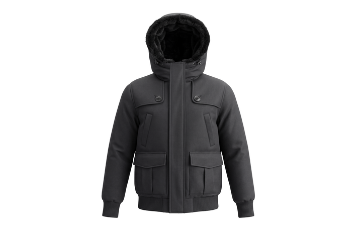 coat basic pocket with hood - black/black fur