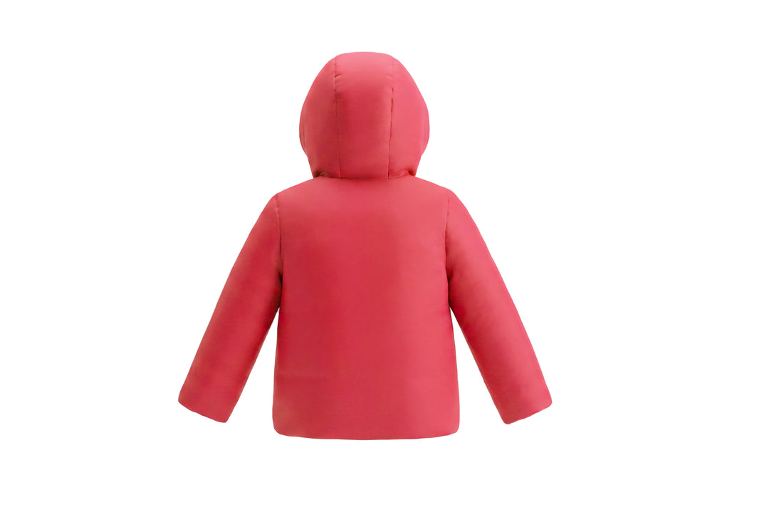 coat padded solid embroidered/houndstooth with fur hood - houndstooth red