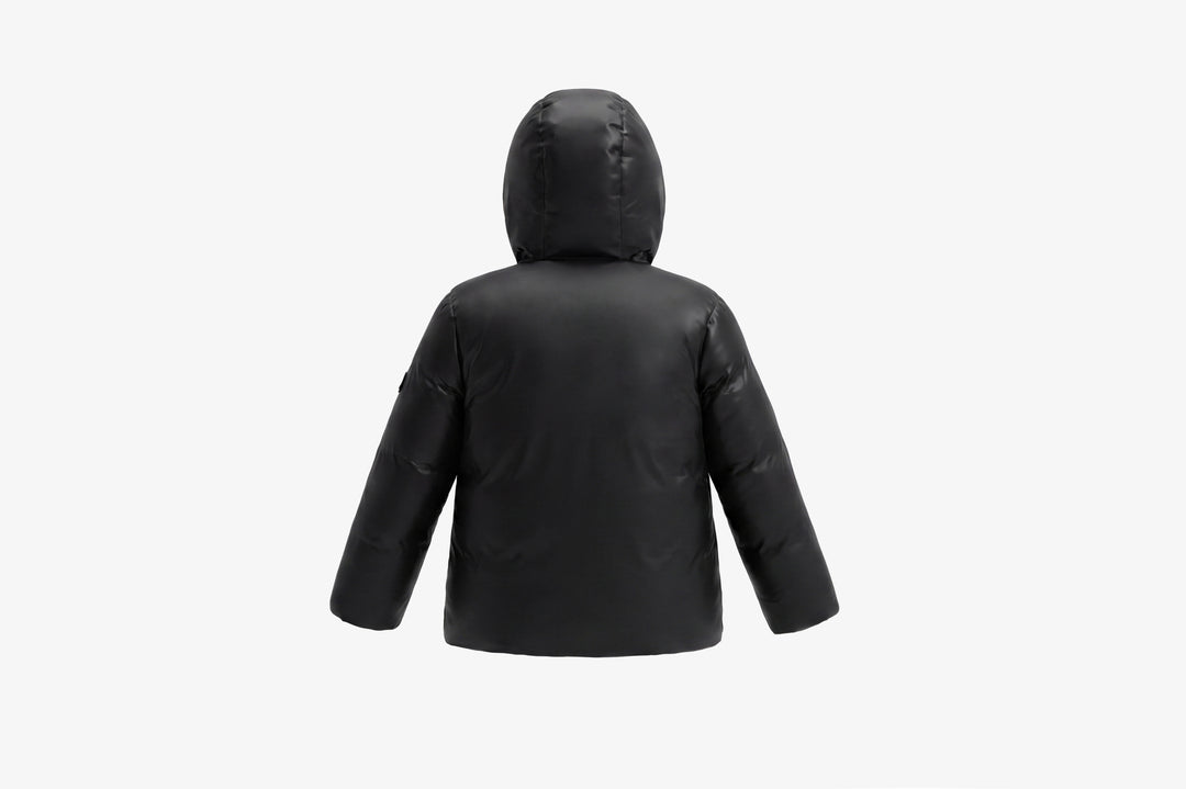 coat padded solid embroidered/houndstooth with fur hood - houndstooth black
