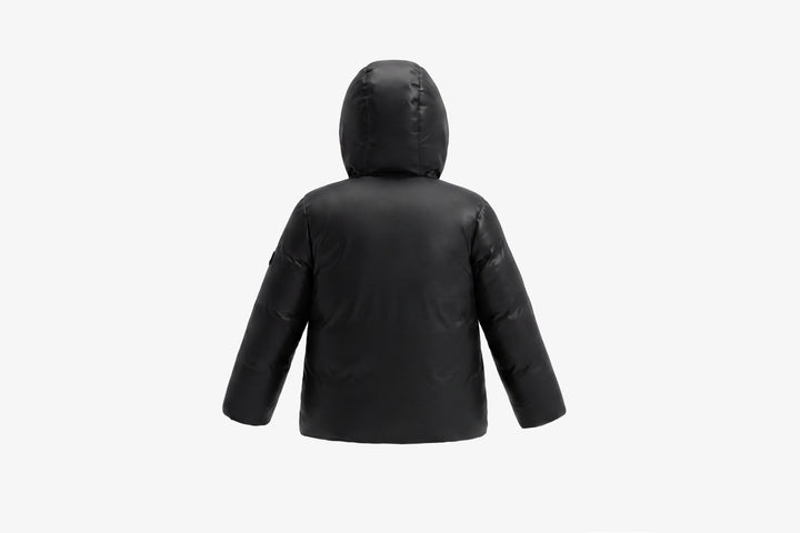 coat padded solid embroidered/houndstooth with fur hood - houndstooth black