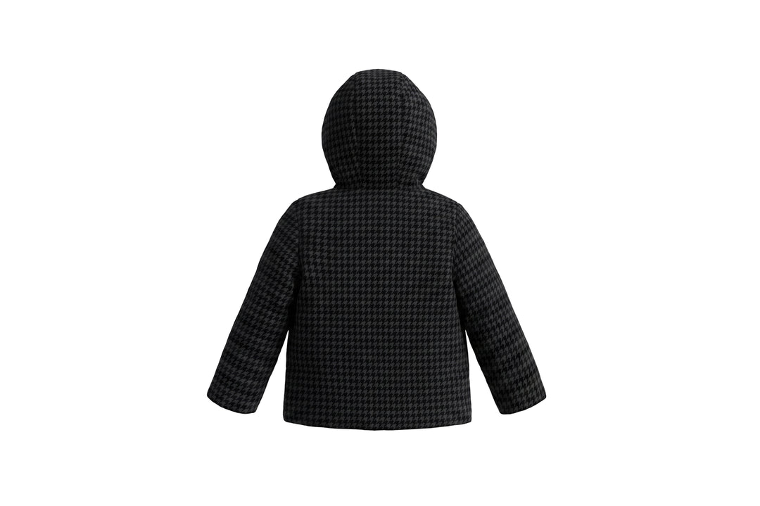 coat padded houndstooth embroidered/houndstooth with fur hood - houndstooth black