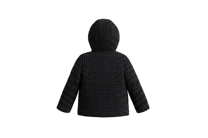 coat padded houndstooth embroidered/houndstooth with fur hood - houndstooth black