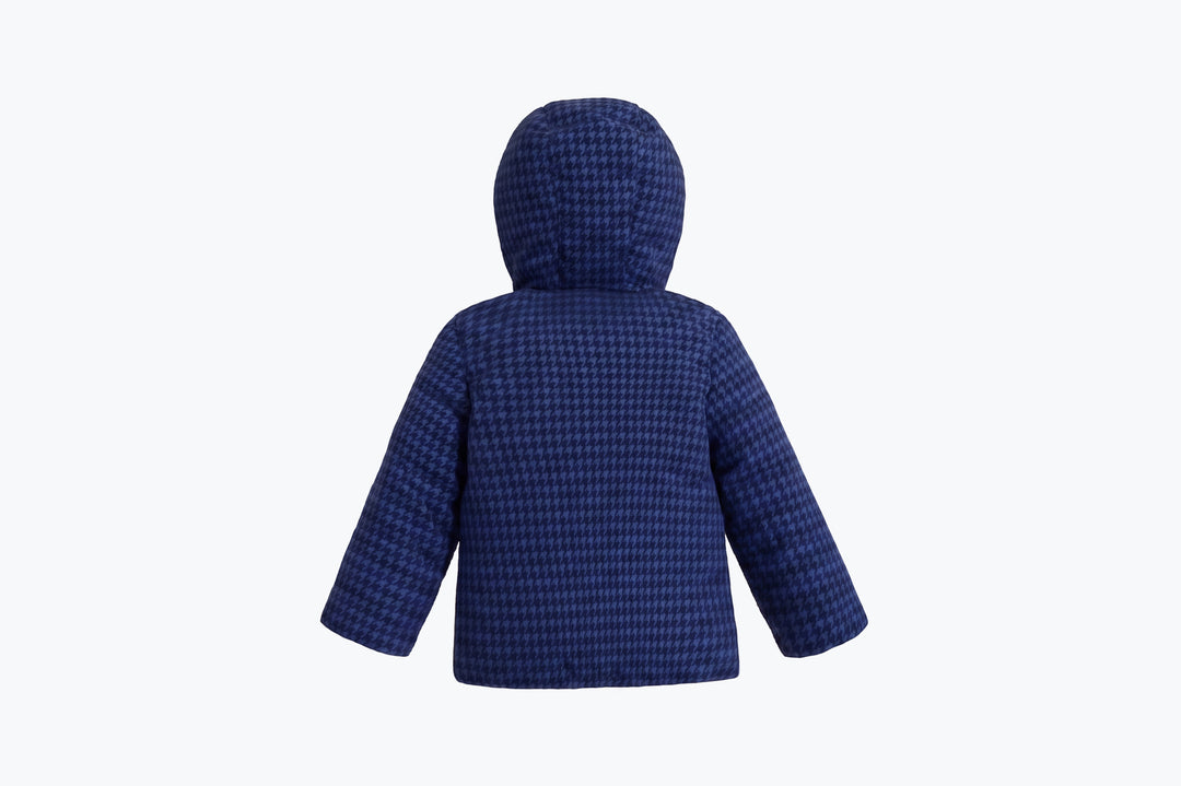coat padded houndstooth with fur hood - houndstooth blue