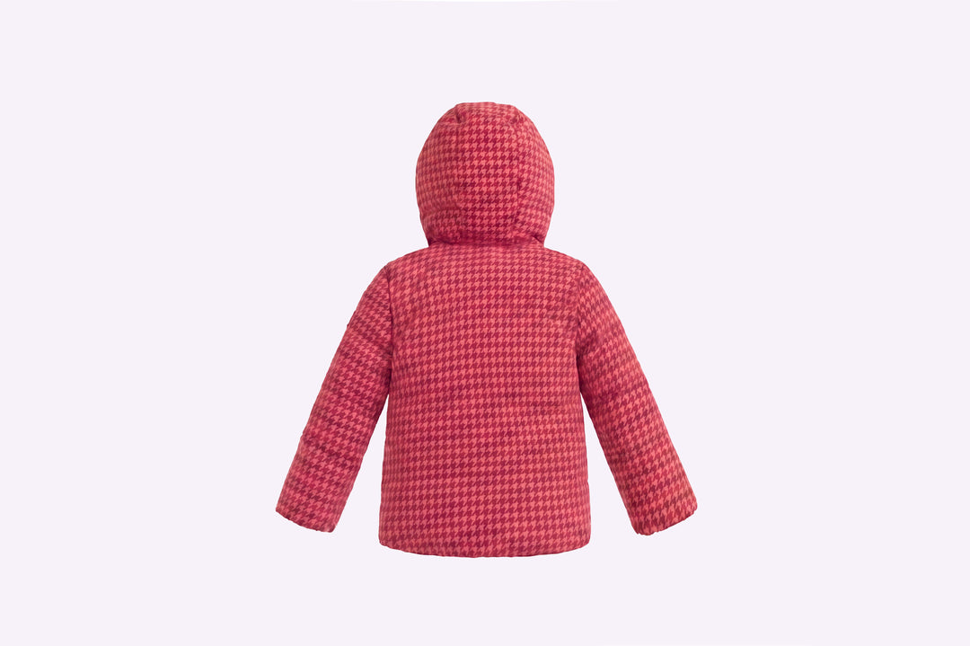 coat padded houndstooth embroidered/houndstooth with fur hood - houndstooth red
