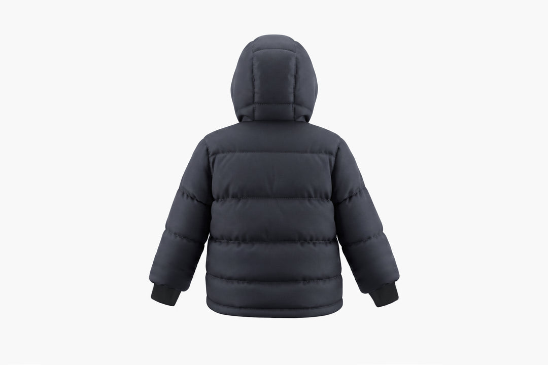 coat padded crop drawstring with hood - black/black fur
