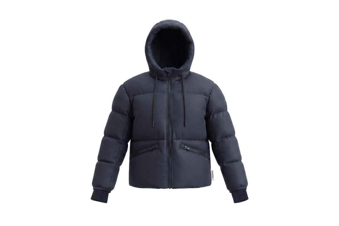 coat padded drawstring detail with fur hood - black/black fur