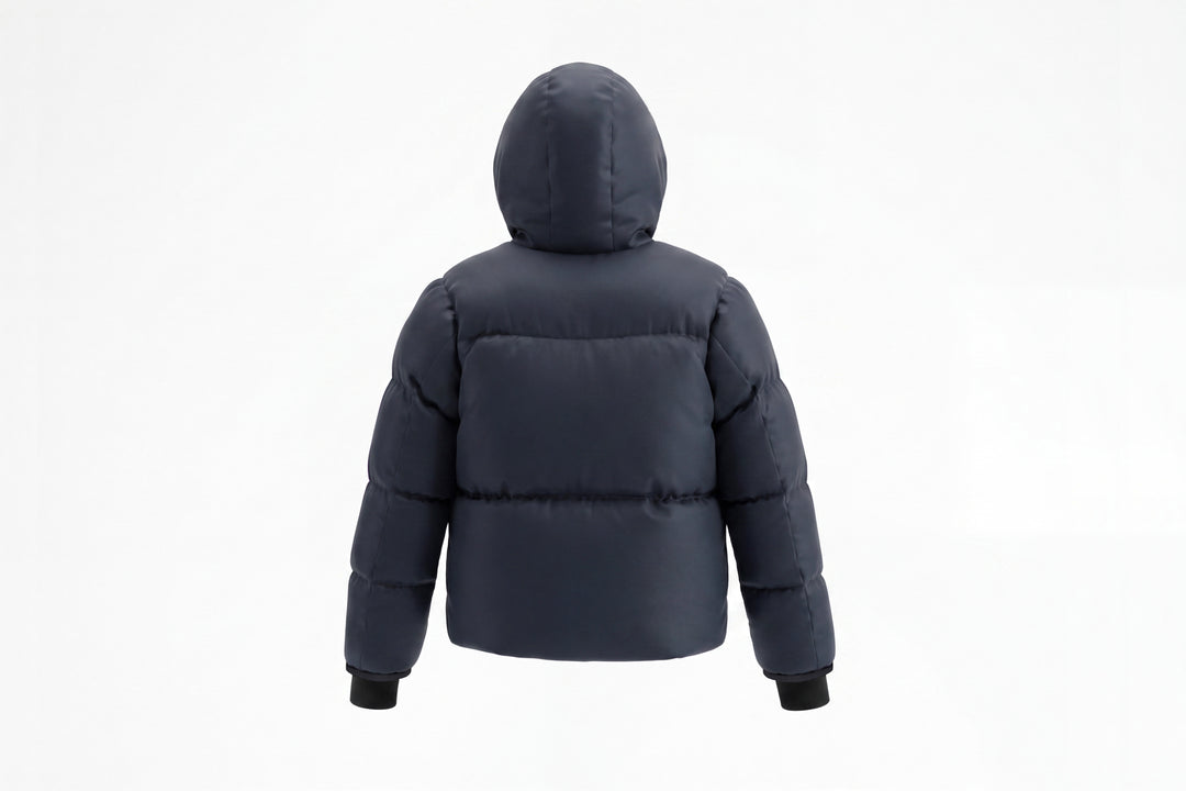 coat padded drawstring detail with fur hood - black/black fur