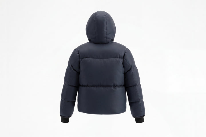 coat padded drawstring detail with fur hood - black/black fur