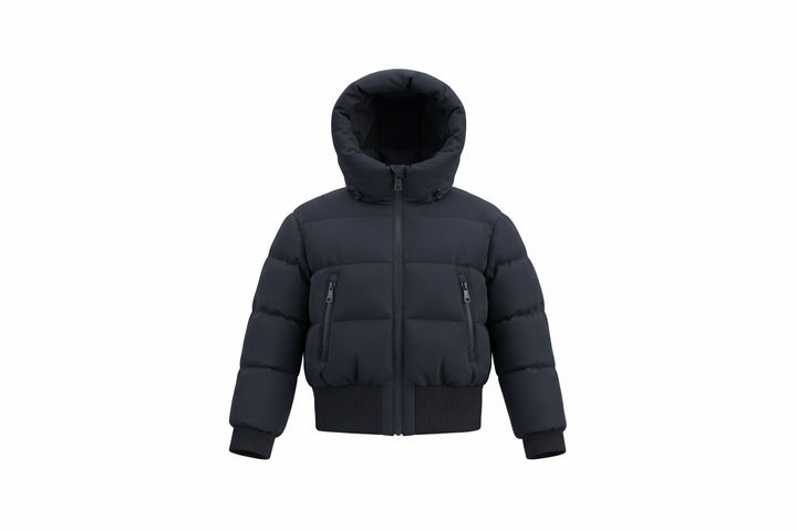 coat padded thick waistband with hood - black