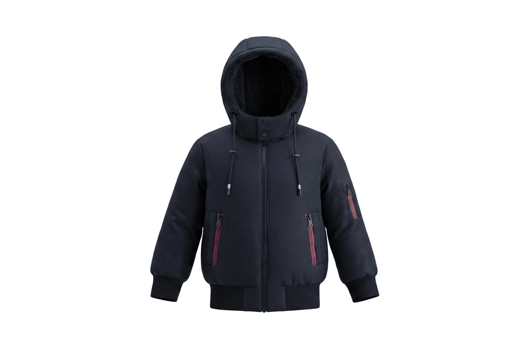 coat padded contrast zipper with sherpa hood - black/pink