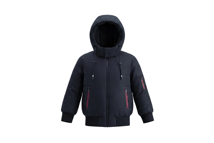 coat padded contrast zipper with sherpa hood - black/pink