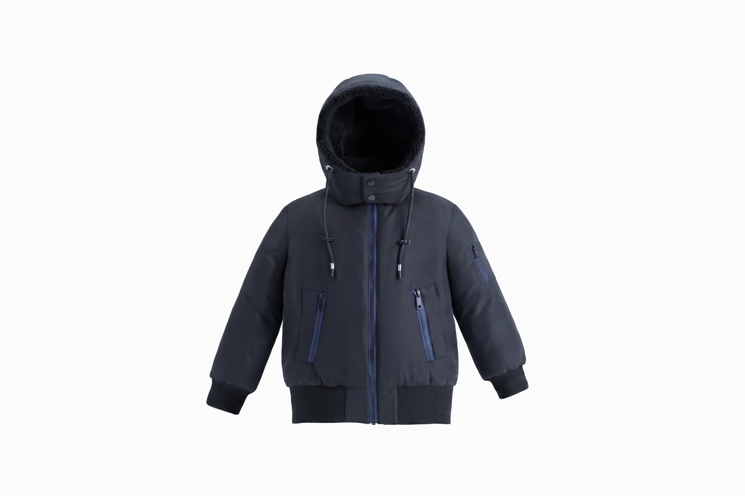 coat padded contrast zipper with sherpa hood - black/blue