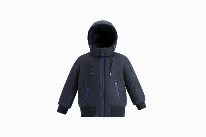 coat padded contrast zipper with sherpa hood - black/blue