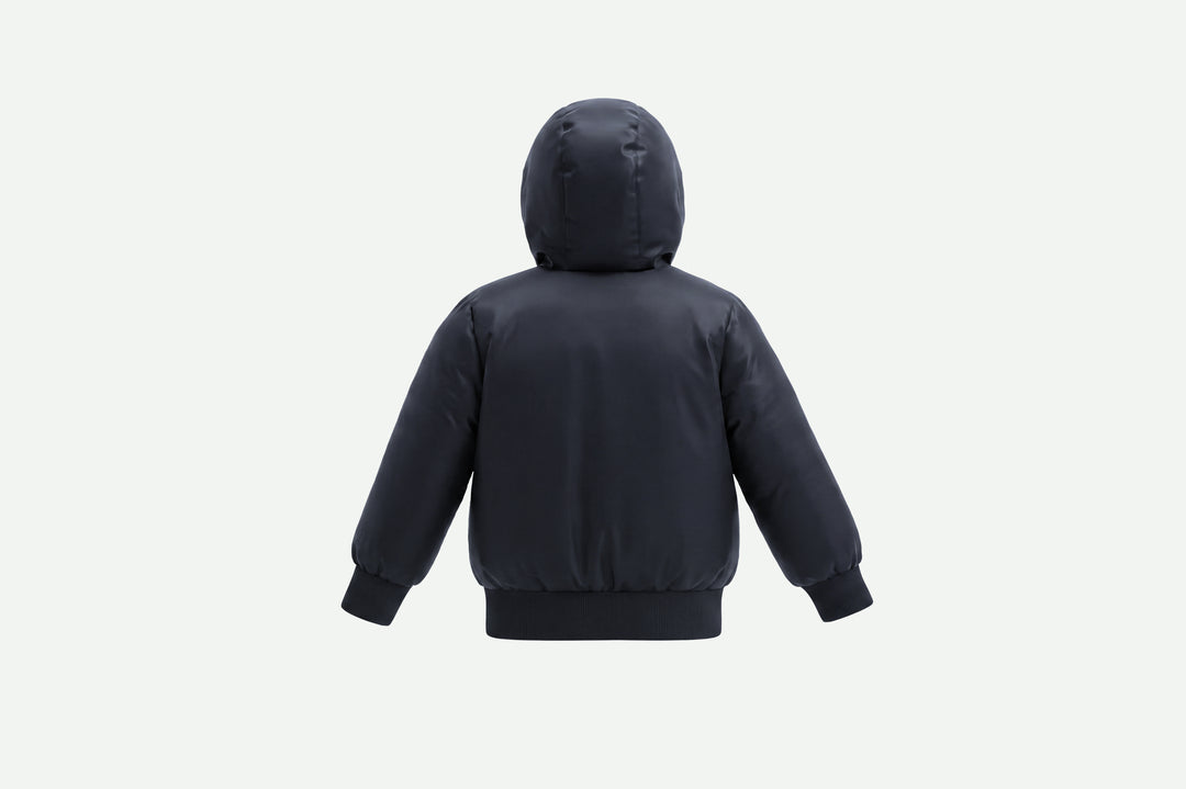 coat padded contrast zipper with sherpa hood - black/blue