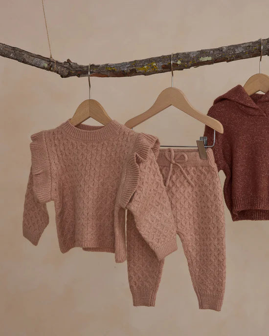 set outfit knit honeycomb top and legging - rose