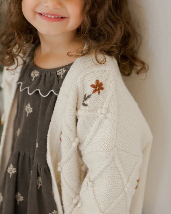 top l/s cardigan flowers - natural