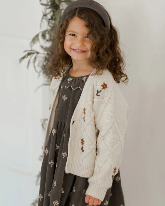 top l/s cardigan flowers - natural