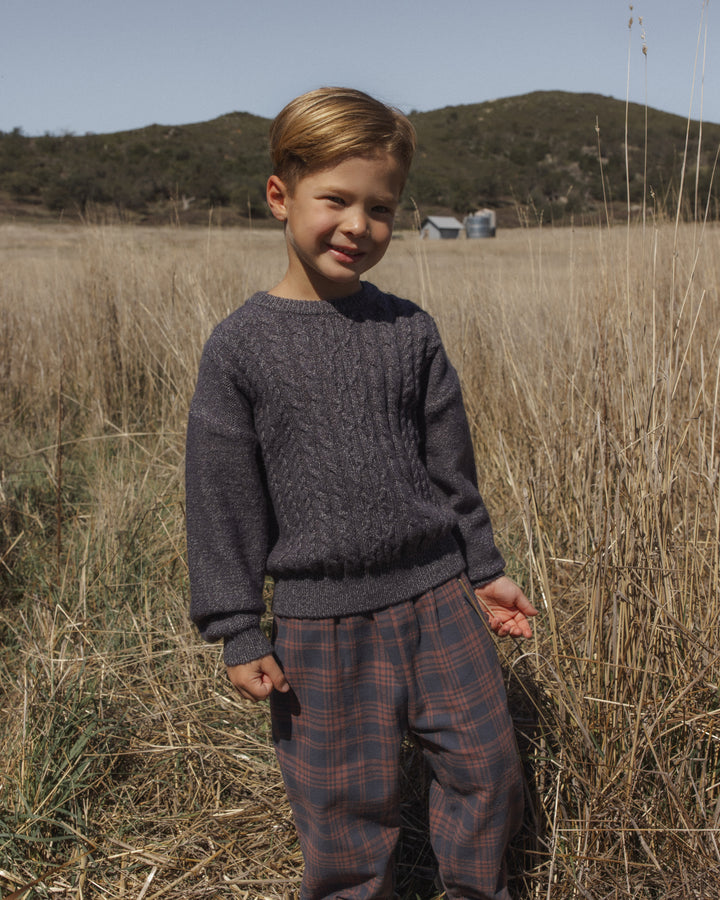 top l/s heathered cable knit sweater - midnight