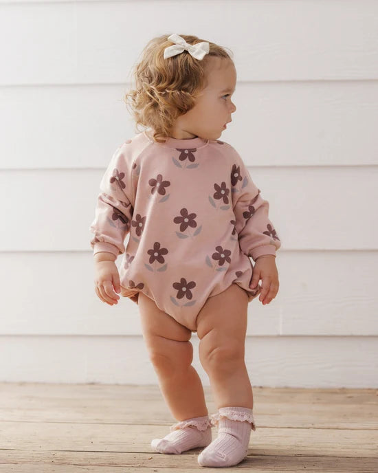 one piece daisy crewneck romper - rosewood