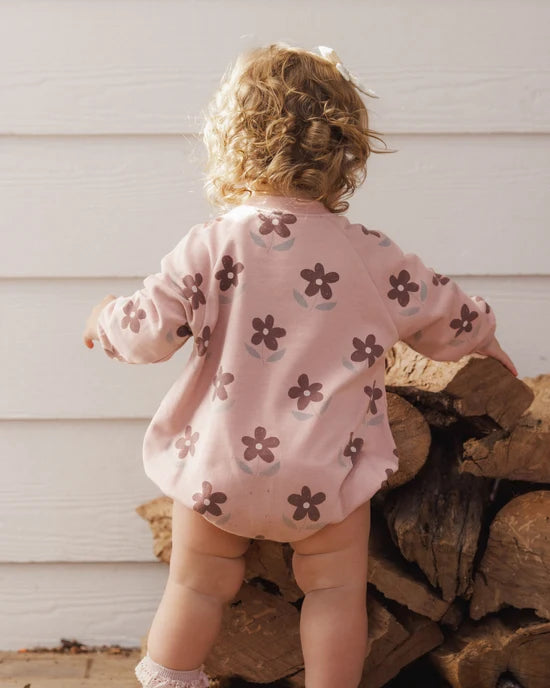 one piece daisy crewneck romper - rosewood