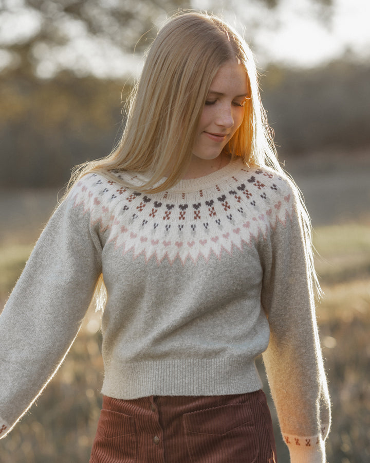 top l/s fair isle sweater - sage