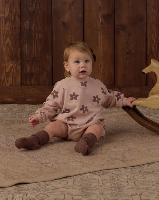 one piece daisy crewneck romper - rosewood