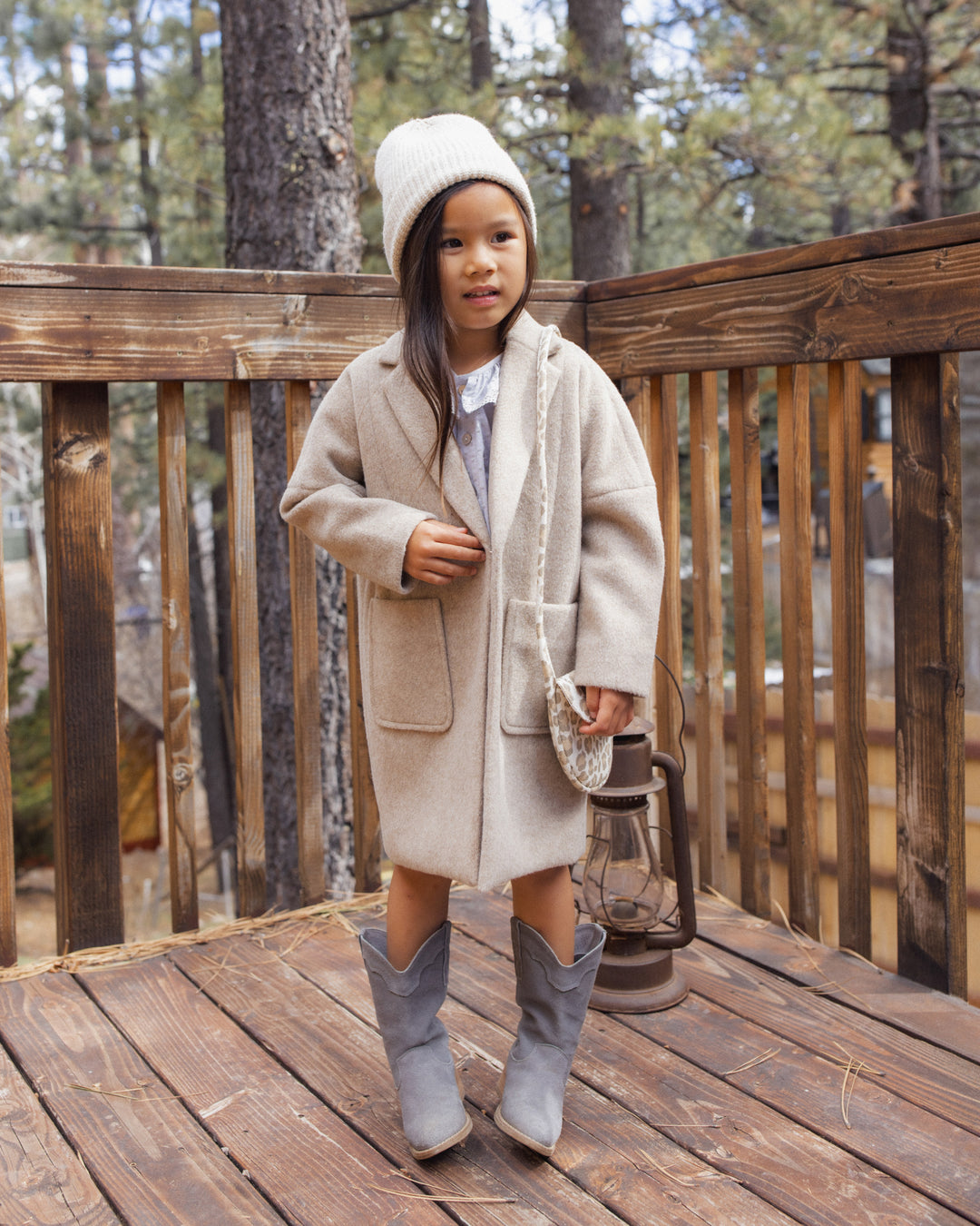 coat wool longline trench - stone