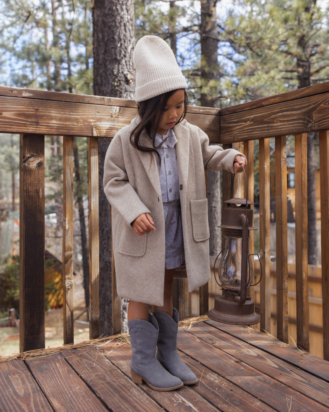 coat wool longline trench - stone