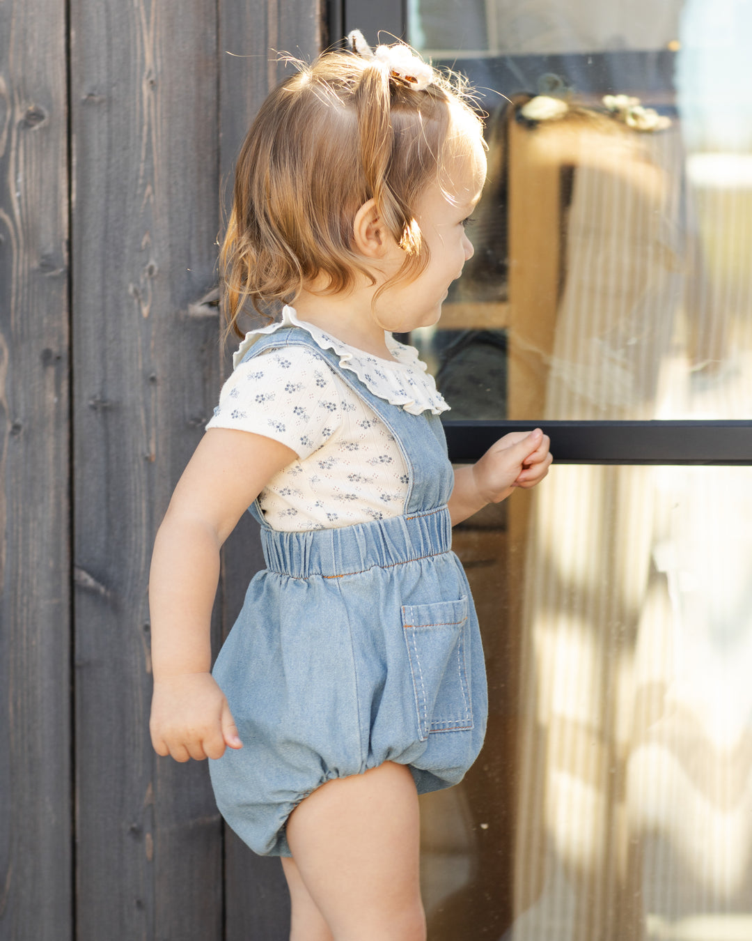 one piece washed contrast stitch romper - blue