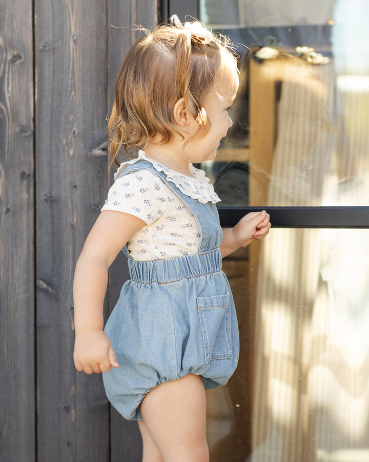 one piece washed contrast stitch romper - blue