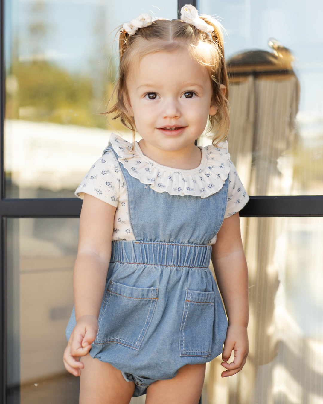 one piece washed contrast stitch romper - blue