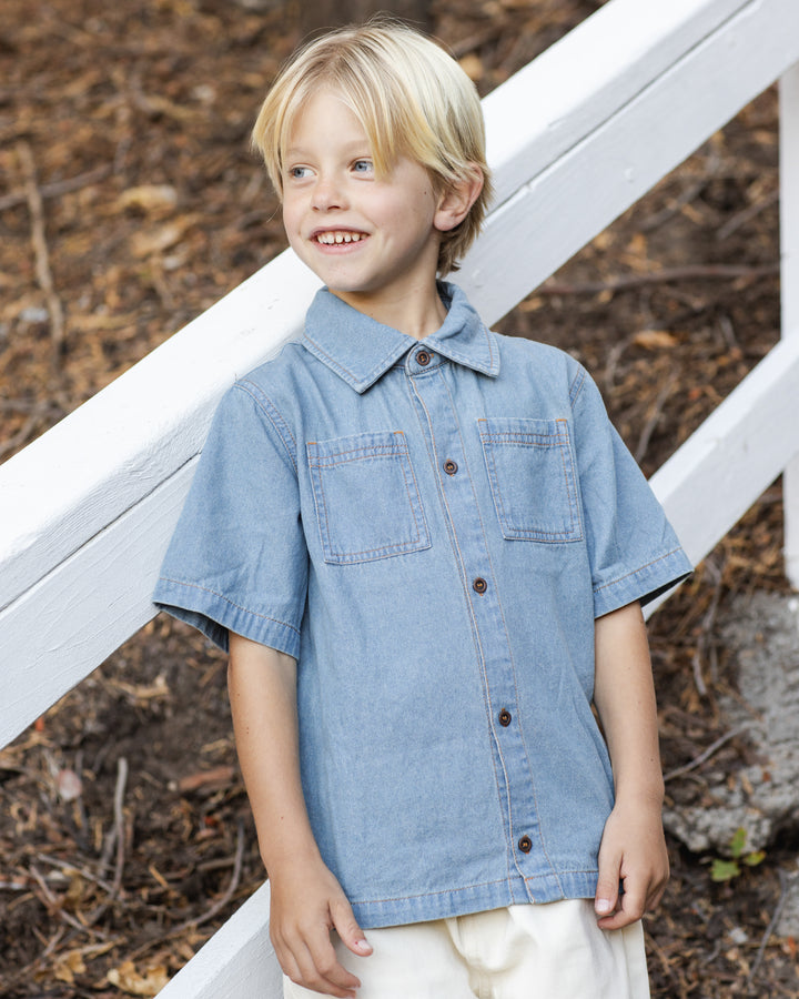 shirt s/s washed contrast stitch - blue