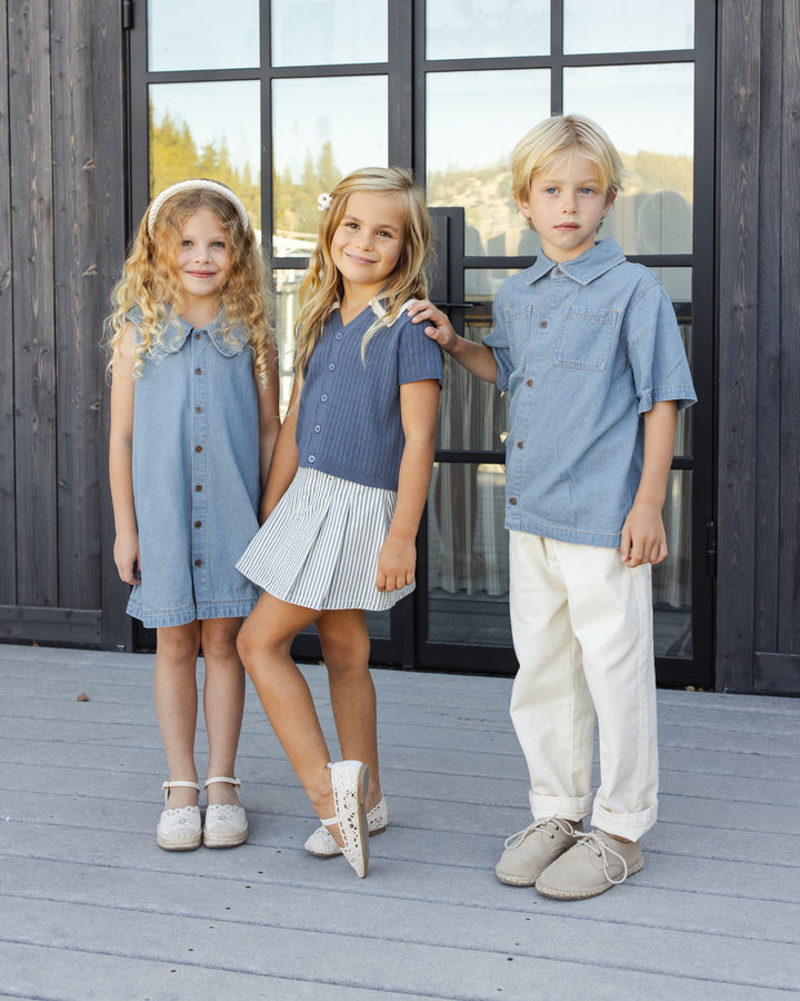 dress washed contrast stitch button down jumper - blue