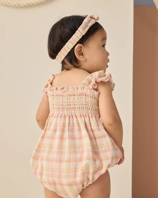 one piece summer plaid smocked romper - plaid