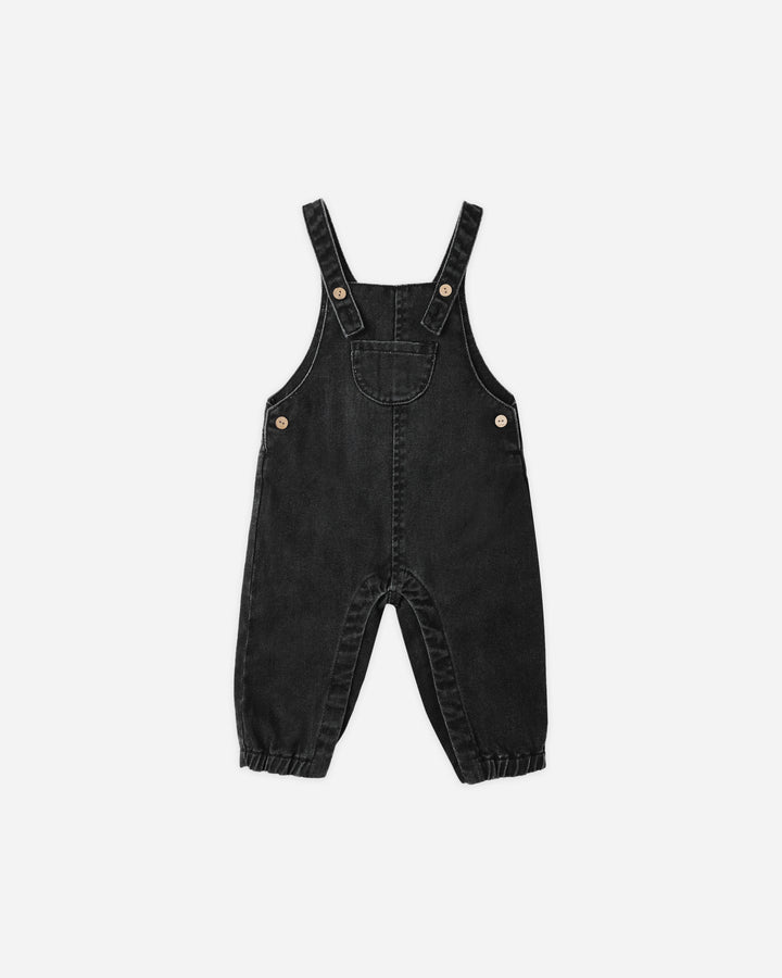 one piece denim long overalls - black